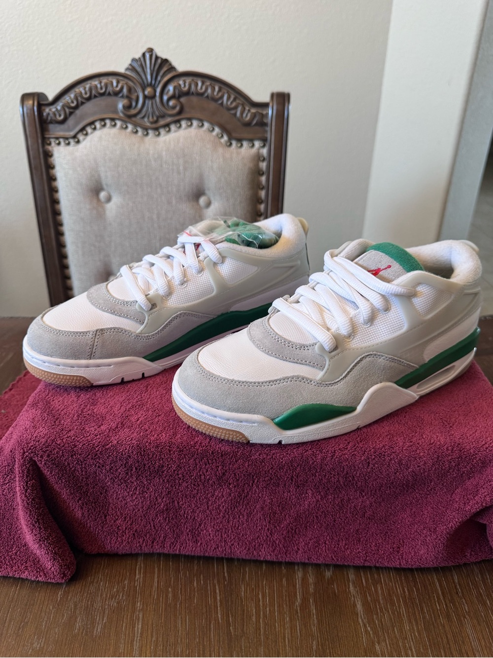 Kids White and Green Athletic Sneakers